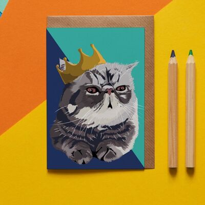 Royal le chat avec carte de voeux couronne