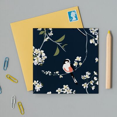 RSPB Blossom and Bird Navy charity greeting Card