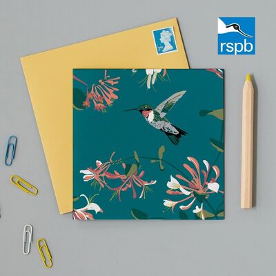 Tarjeta de felicitación de caridad RSPB Hummingbird Teal
