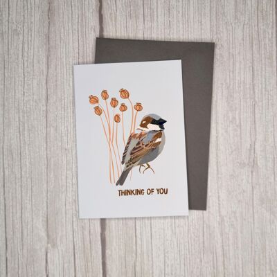 Biglietto di auguri di beneficenza RSPB Thinking Of You Sparrow