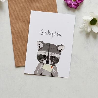 Enviando amor mapache tarjeta de felicitación