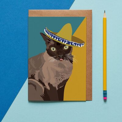 Sid le chat siamois avec carte de voeux sombrero