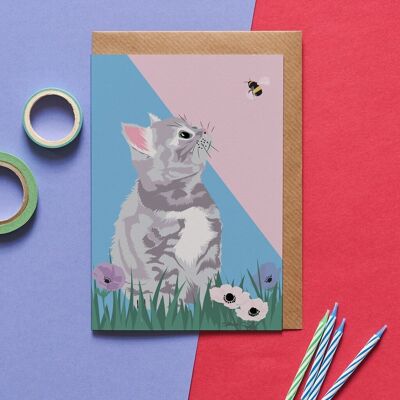 Smokey the Kitten with bee greeting card