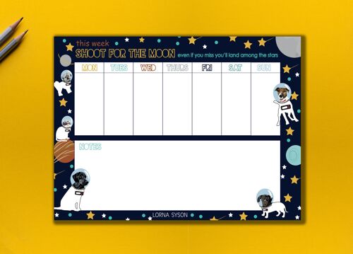 Space Dog weekly planner, week calendar, not dated