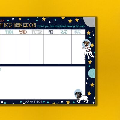 Planificador semanal de Space Dog, calendario semanal, sin fecha