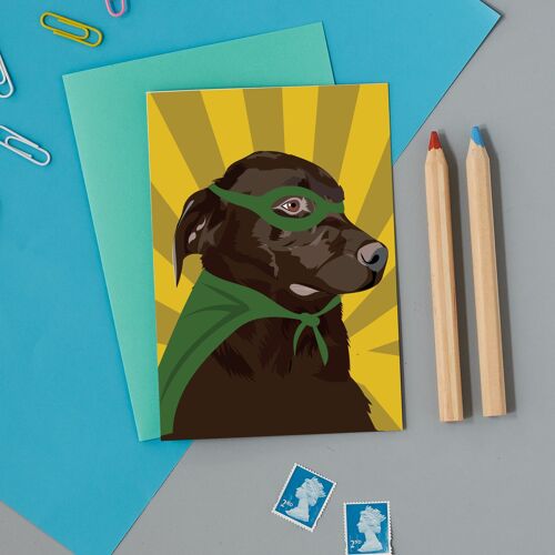 Superhero chocolate Labrador greeting card