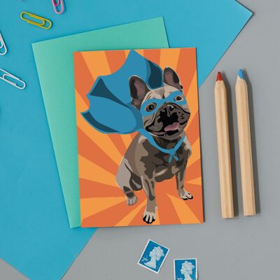Cartolina d'auguri del bulldog francese del supereroe