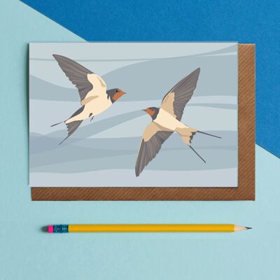 Illustrazione della cartolina d'auguri dell'uccello della rondine