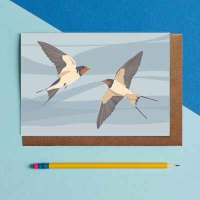 Illustrazione della cartolina d'auguri dell'uccello della rondine