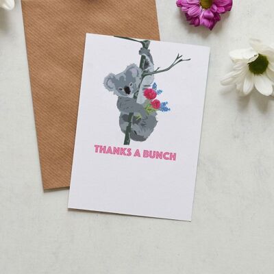 Gracias un manojo, tarjeta de felicitación de Koala con flores.