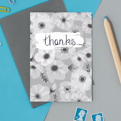 Thanks white poppy design greeting card
