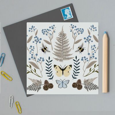 Watlington Ferns Blue greeting Card