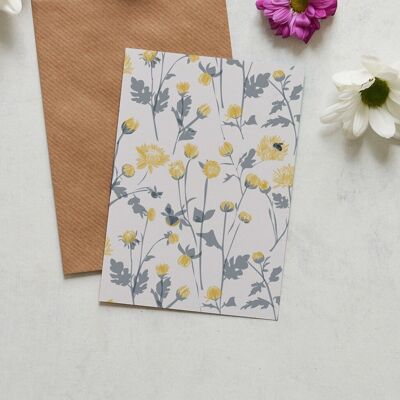 tarjeta de felicitación floral de crisantemo amarillo
