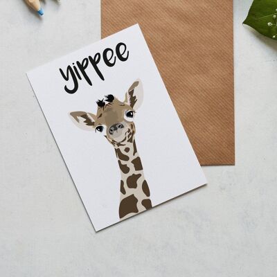 Yippee girafe, félicitations, carte de voeux d'amitié