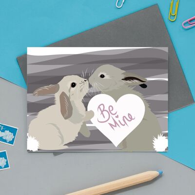 Be Mine Rabbit valentines, love heart greeting card