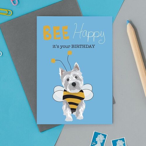 Bee Happy its Your Birthday Westie Greeting Card