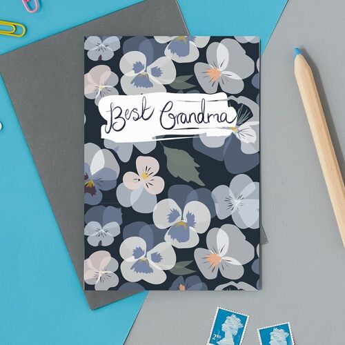 Best Grandma Pansy Design Greeting Card
