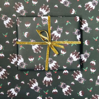 Charity Frenchie Christmas Pudding Wrapping Paper