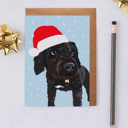 Christmas Card Black Cockapoo in Santa Hat