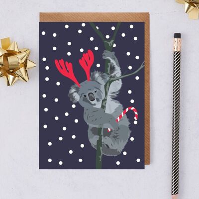Tarjeta de Navidad Koala con cuernos de reno