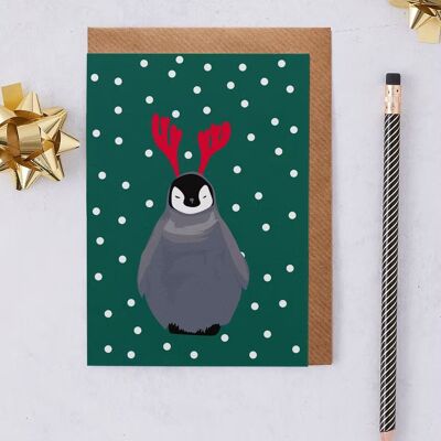 Tarjeta de Navidad con pingüino llamado Thea