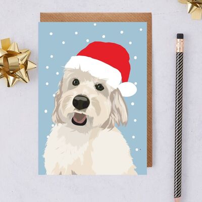 Weihnachtskarte Weißer Cockapoo Parker in Weihnachtsmütze