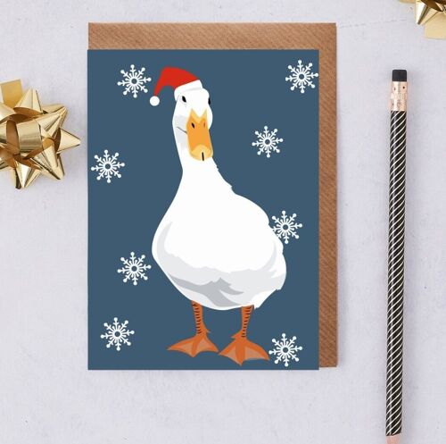 Christmas Duck Card in santa hat