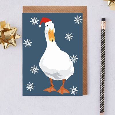 Tarjeta de Navidad con pato con gorro de Papá Noel