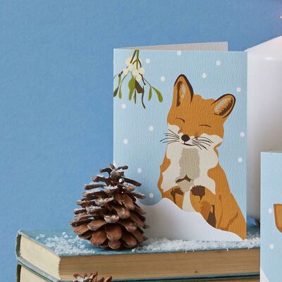 Carte de renard de Noël avec du gui
