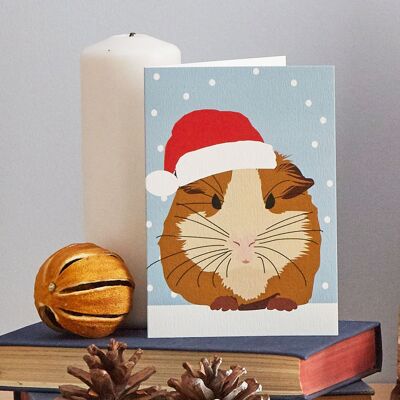 Weihnachtskarte Meerschweinchen mit Weihnachtsmütze