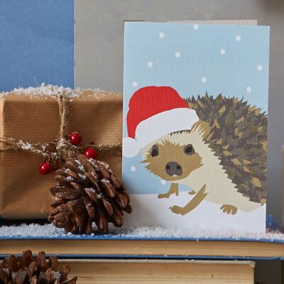 Weihnachtskarte Igel mit Weihnachtsmütze
