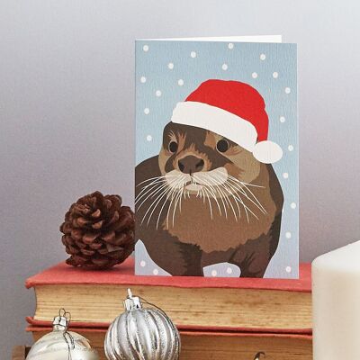 Christmas Otter Card with santa hat