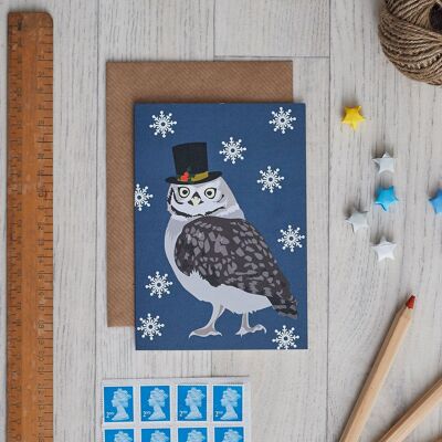 Christmas Owl Card with santa hat