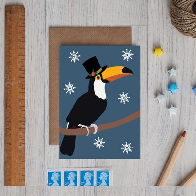 Tarjeta de Navidad de pájaro tucán de Navidad