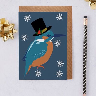 Tarjeta de Navidad de pájaro martín pescador