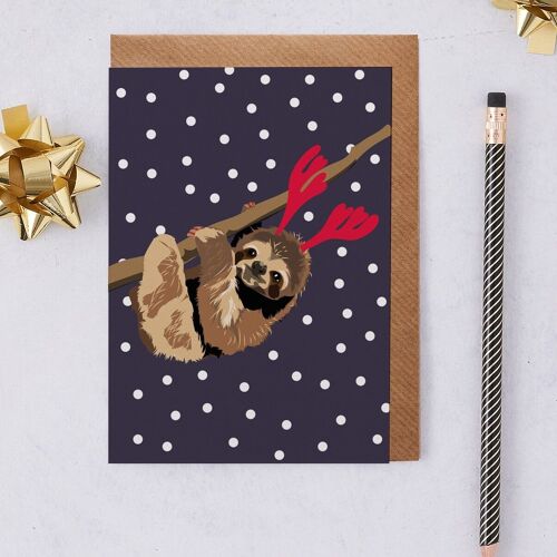 Ria the Sloth Christmas Card with antlers