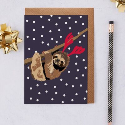 Biglietto natalizio Ria il bradipo con le corna