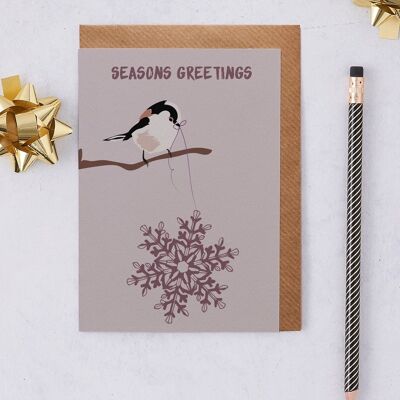 Seasons Greetings Long Tailed Tit Weihnachtskarte