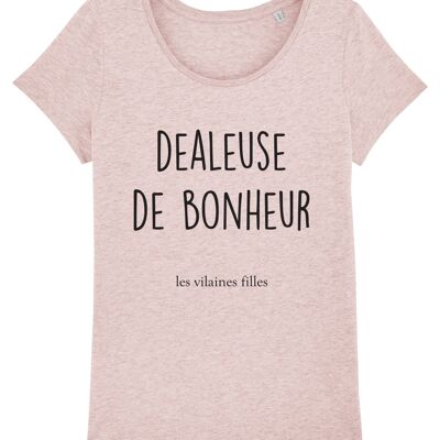 Tee-shirt col rond Dealeuse de bonheur bio, coton bio, rose chiné