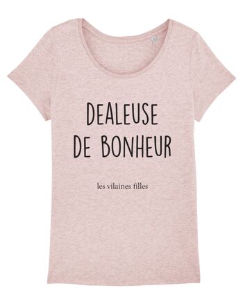 Tee-shirt col rond Dealeuse de bonheur bio, coton bio, rose chiné