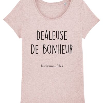 Round neck t-shirt Dealeuse de organic happiness, organic cotton, heather pink
