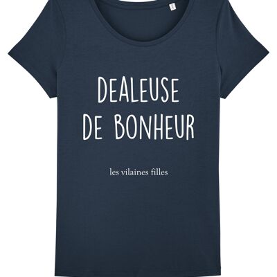 Camiseta cuello redondo Dealeuse de bonheur bio, algodón orgánico, azul marino