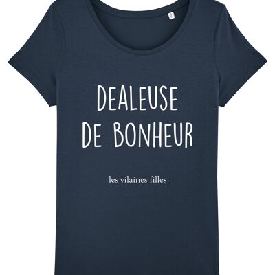 Tee-shirt col rond Dealeuse de bonheur bio, coton bio, bleu marine