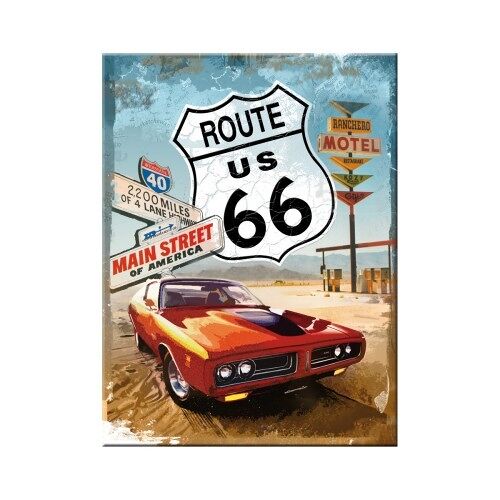 Imán - US Highways Route 66 Red Car