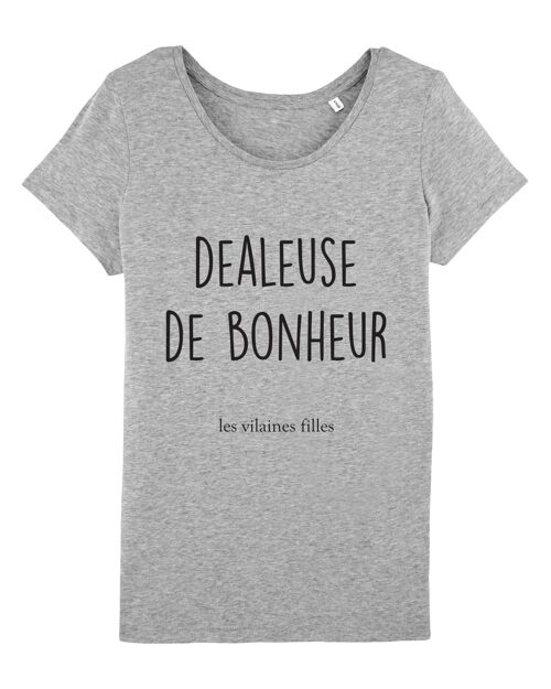 Tee-shirt col rond Dealeuse de bonheur bio, coton bio, gris chiné