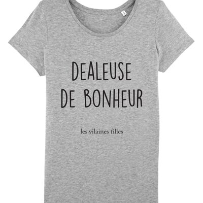 Tee-shirt col rond Dealeuse de bonheur bio, coton bio, gris chiné