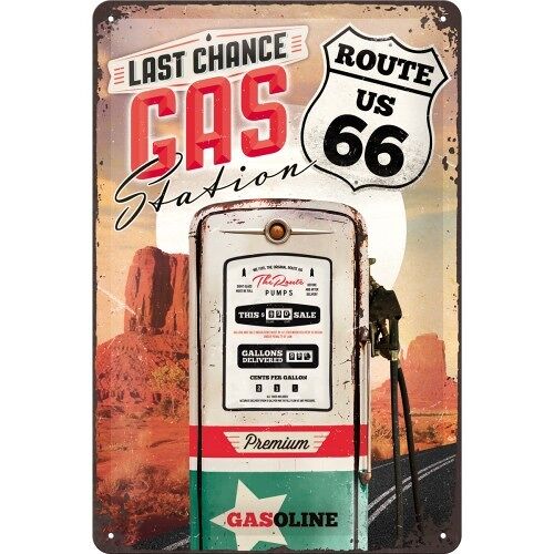 Placa de metal - US Highways Route 66 Gas Station