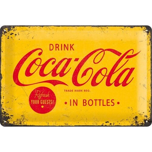 Placa de metal -Coca-Cola - Logo Yellow