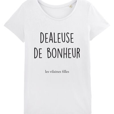 Round neck t-shirt Dealeuse de bonheur bio, organic cotton, white