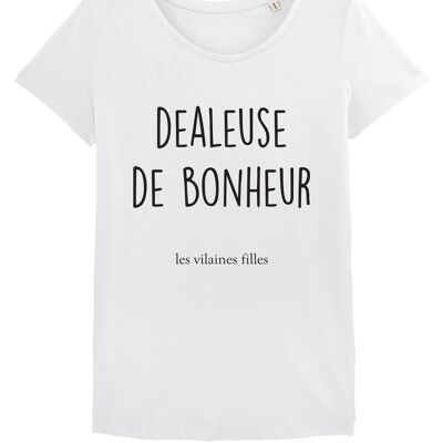 Round neck t-shirt Dealeuse de bonheur bio, organic cotton, white